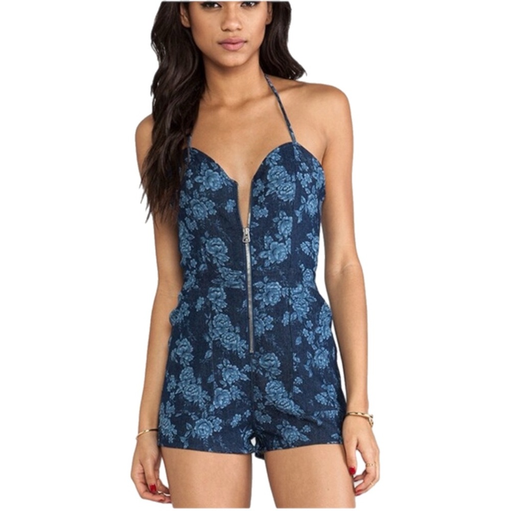 DV by Dolce Vita Blue Denim Floral Shorts Romper
